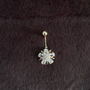 💛simple gold rhinestone flower belly ring💛